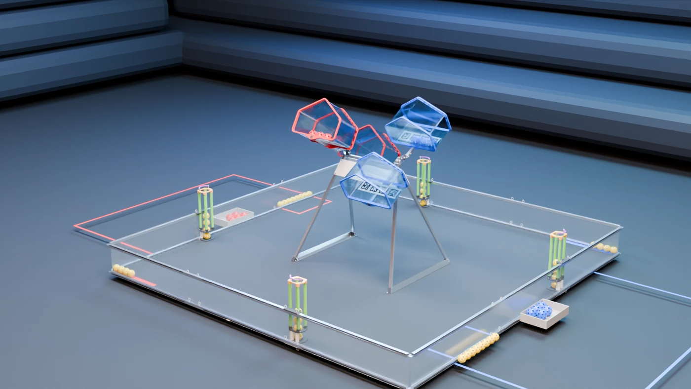 Cinematic BIOBUZZ field with fixed red and blue HIVES